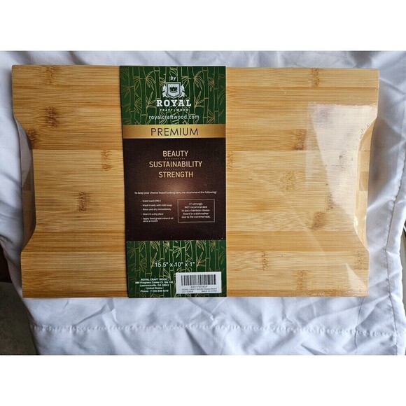 NEW SEALED Royal Craft Premium Bamboo Cheese Board 15.5 x 10 x 1" Emboss Design - Picture 2 of 2